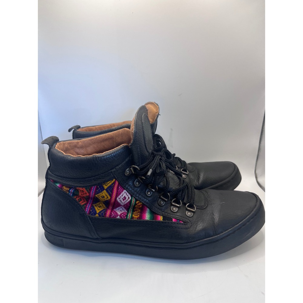 Inkkas Black Leather High Top Sneakers Peruvian Textile Mens Size 9 Made in Peru